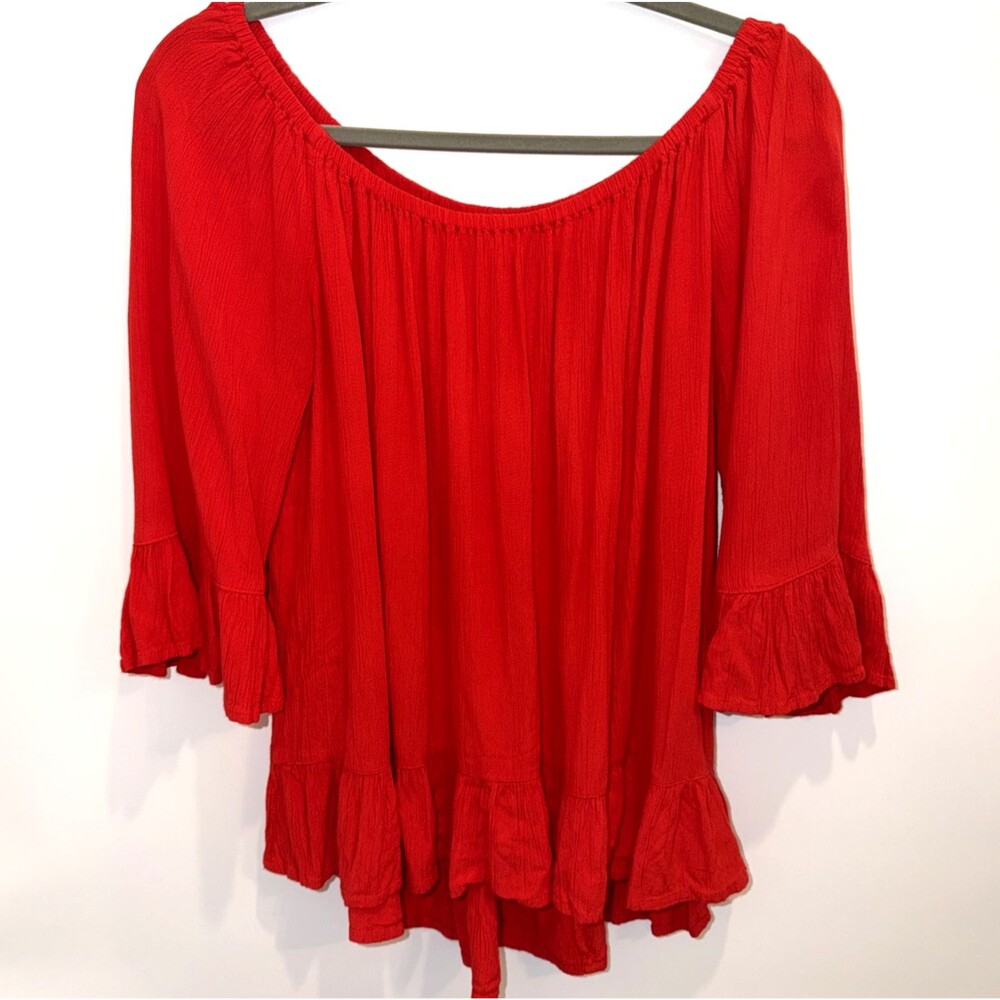 BeachLunchLounge Womens L Peasant Top Red Boho Blouse Fairycore Hippie Western